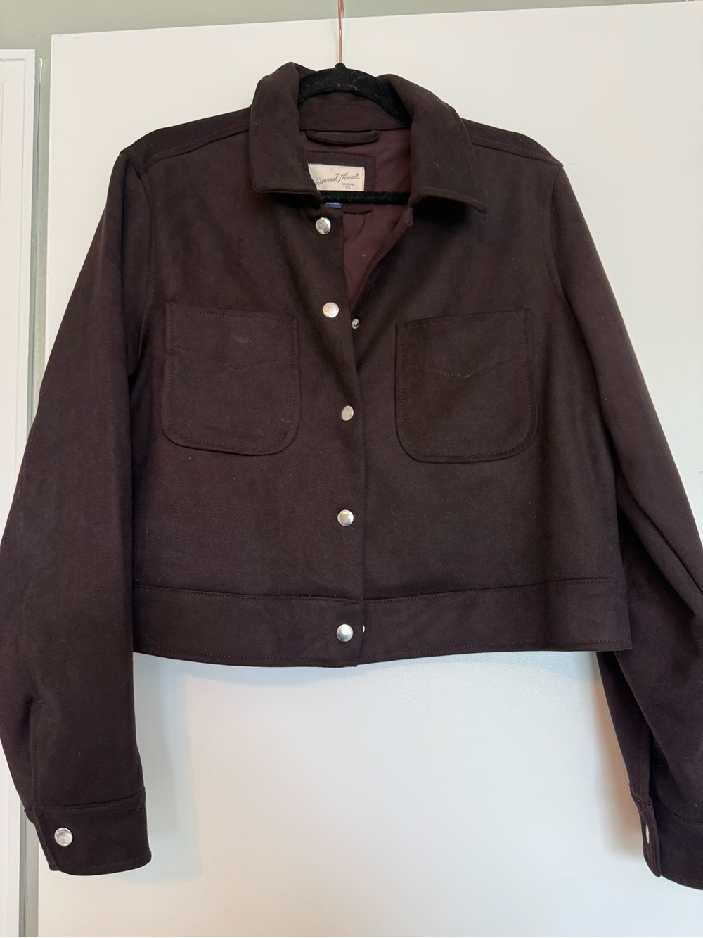 Universal Thread Dark Brown Suede-Look Cropped Bomber Jacket